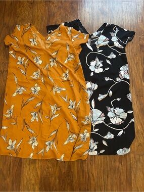 a new day Floral V-Neck Midi Dress Duo - Mustard Yellow & Black
